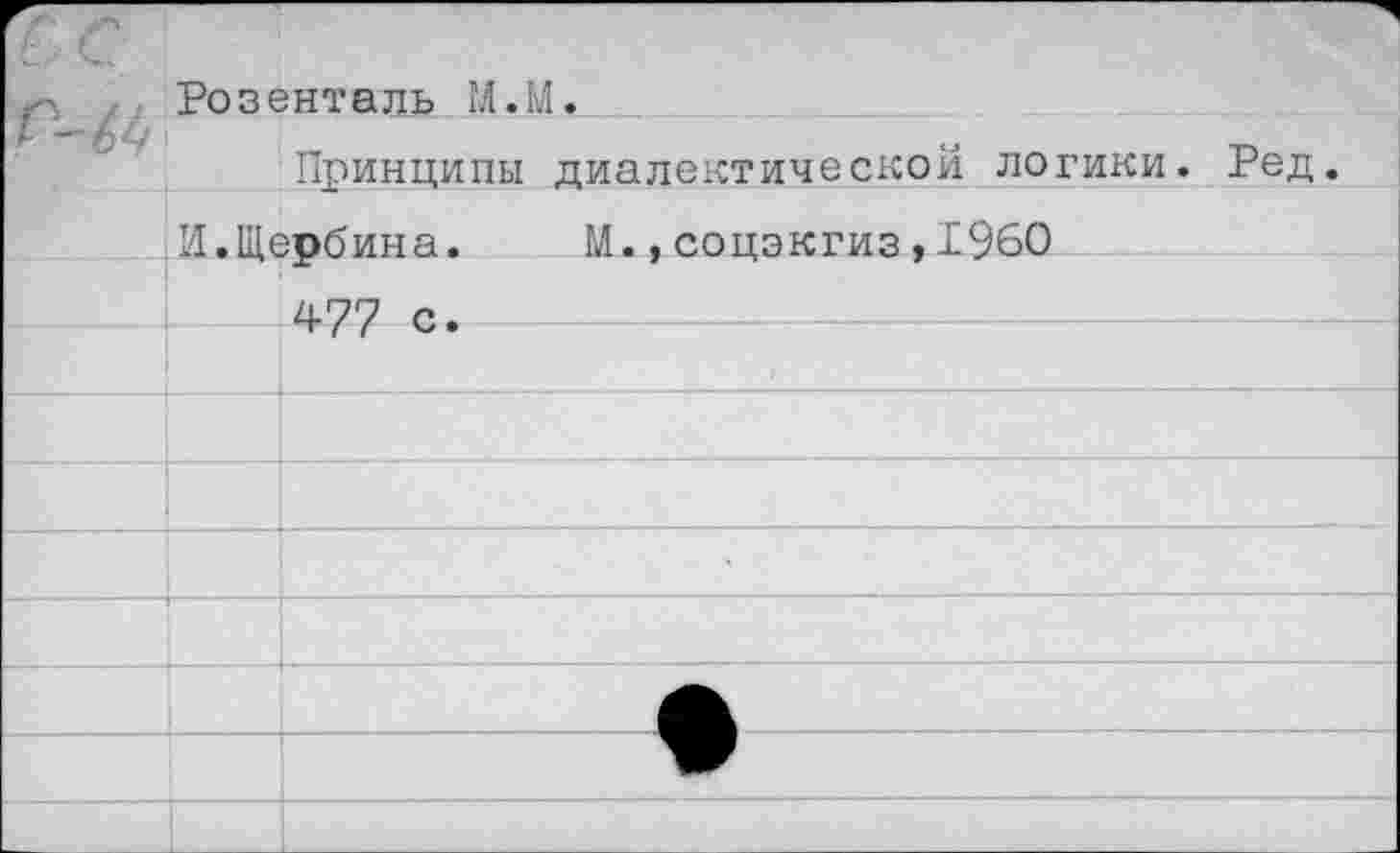 ﻿Розенталь М.М.
Принципы диалектической логики. Ред.
И.Щербина.	М.,соцэкгиз,1960
477 с.